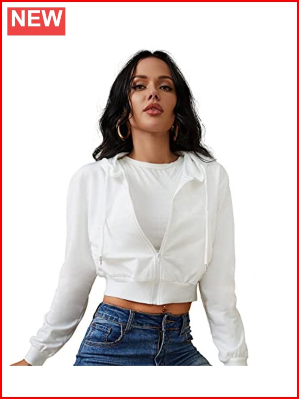 Women's Cropped Zip Up Hoodie Drawstring Long Sleeve Sweatshirt Casual